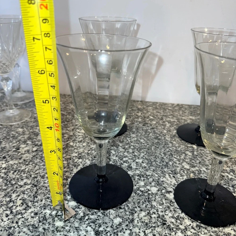 Vintage Cristal d'Arques black stemmed wine glasses Set of 6 Black